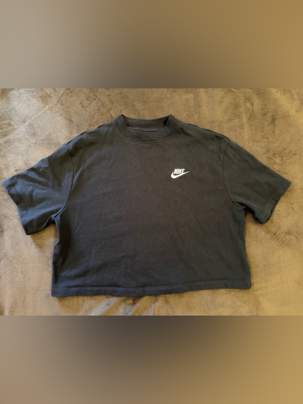 Nike Women's Mock Neck Cropped Tee - Black Short Sleeve Top - Size S